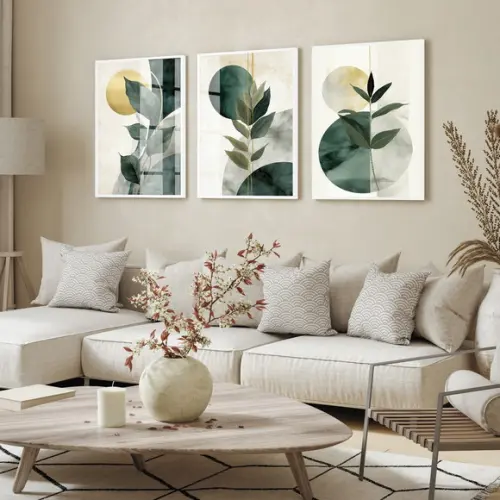Quadro Decorativo Abstrato Folhagem Verde Luxo Moldura Vidro