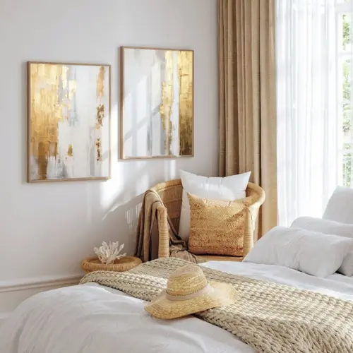 Quadro Decorativo Abstrato Moderno Dourado Moldura e Vidro