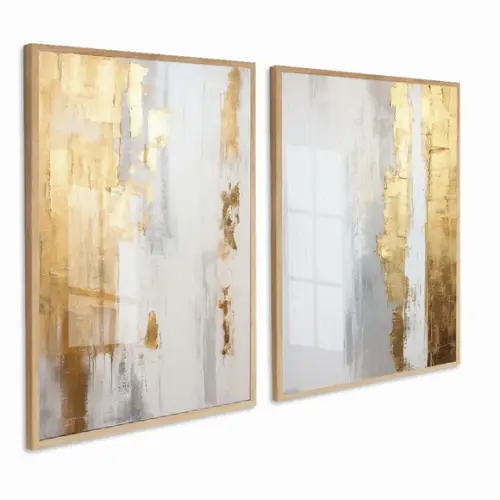 Quadro Decorativo Abstrato Moderno Dourado Moldura e Vidro