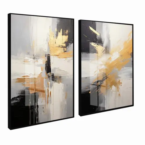 Quadro Decorativo Abstrato Preto Gold Moderno Moldura Vidro