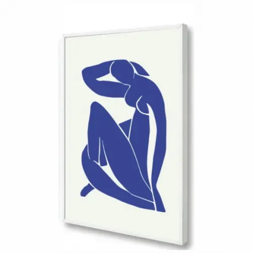 Quadro Decorativo Abstrato Moderno Matisse Azul Com Moldura