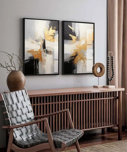 Quadro Decorativo Abstrato Preto Gold Moderno Moldura Vidro