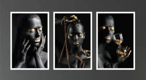 Quadro Decorativo Africana Mulher Negra Dourado Com Moldura