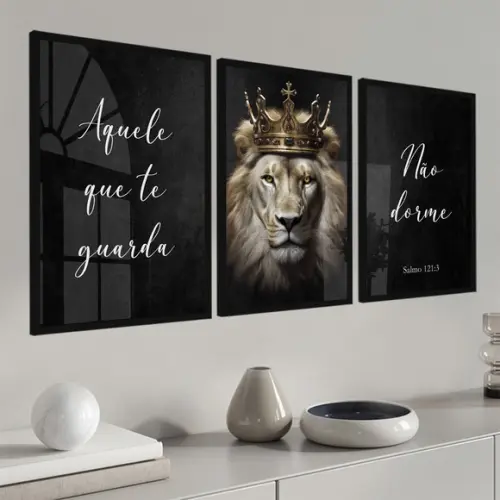 Quadro Decorativo Aquele Que Te Guarda Não Dorme Leão Vidro
