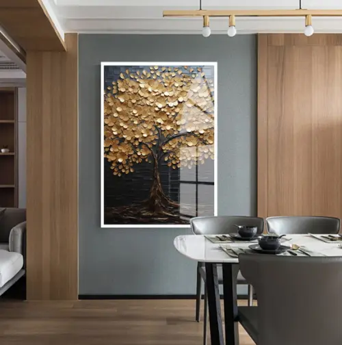 Quadro Decorativo Arvore Dourada Moderno Grande com Vidro