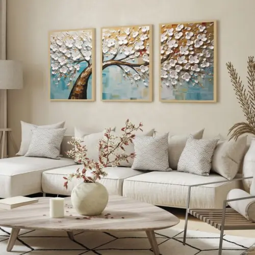 Quadro Decorativo Arvore Folhagem Abstrato Luxo com Moldura