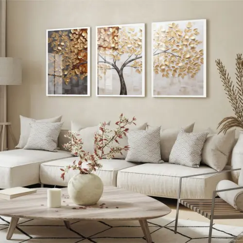Quadro Decorativo Arvore Folhagem Abstrato Moldura e Vidro