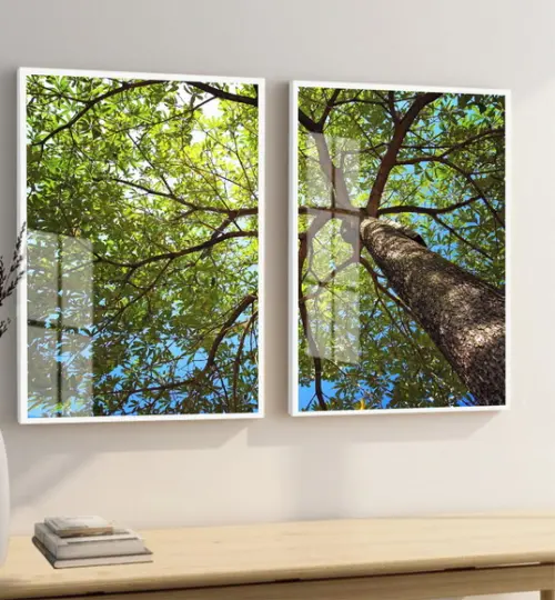 Quadro Decorativo Arvore Verde Galhos Paisagem Moldura Vidro