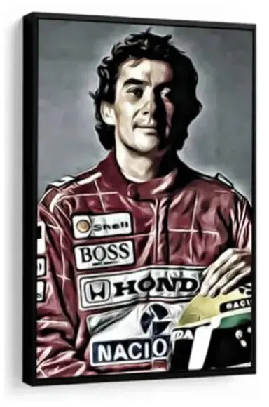 Quadro Decorativo Ayrton Senna Piloto Corrida Com Moldura