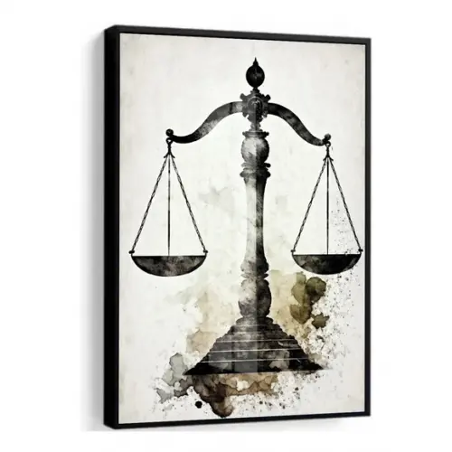 Quadro Decorativo Balança da Justiça Direito Moldura e Vidro
