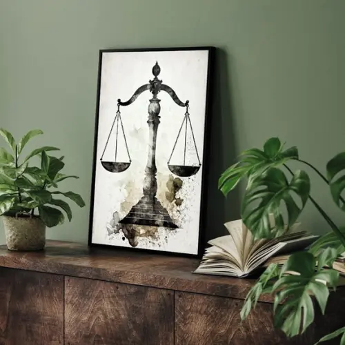 Quadro Decorativo Balança da Justiça Direito Moldura e Vidro