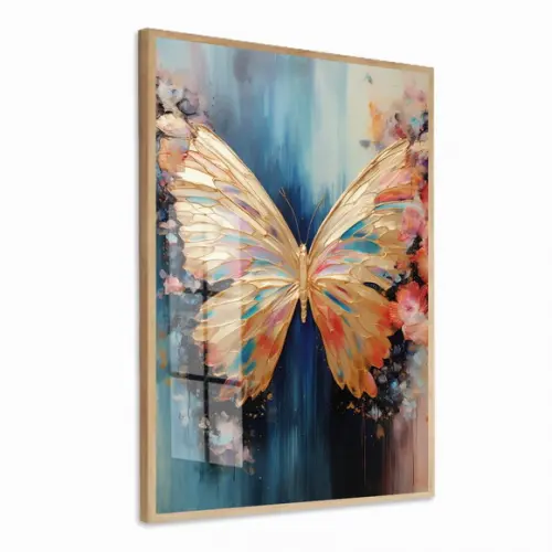 Quadro Decorativo Borboleta Moderna Luxo com Moldura e Vidro