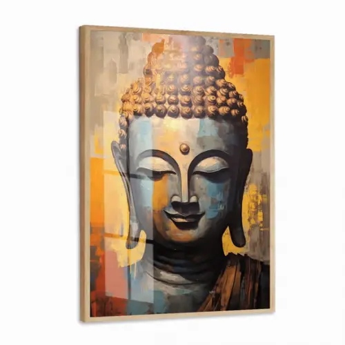 Quadro Decorativo Buda Dourado Estátua Luxo Moldura e Vidro