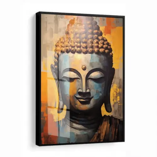 Quadro Decorativo Buda Dourado Moderno Luxo Moldura e Vidro