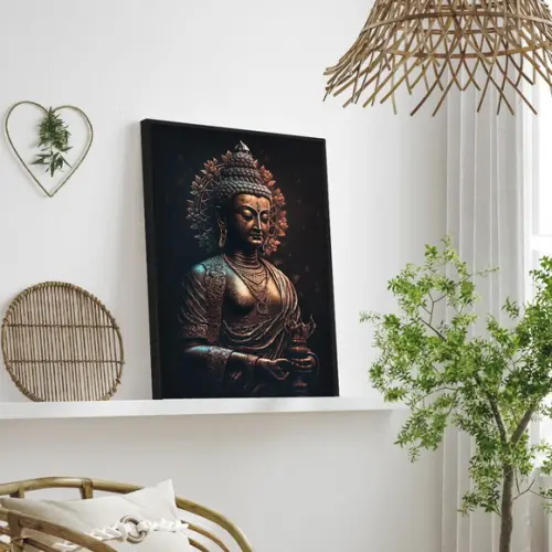 Quadro Decorativo Buda Meditação Estátua Quarto Sala Moldura