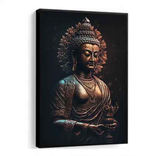 Quadro Decorativo Buda Meditação Estátua Quarto Sala Moldura