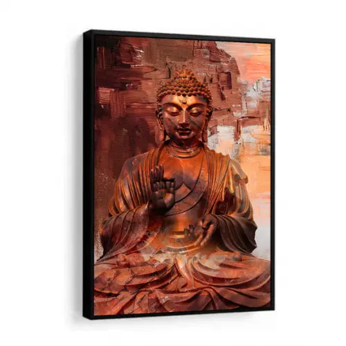 Quadro Decorativo Buda Meditação Dourado Para Sala Moldura