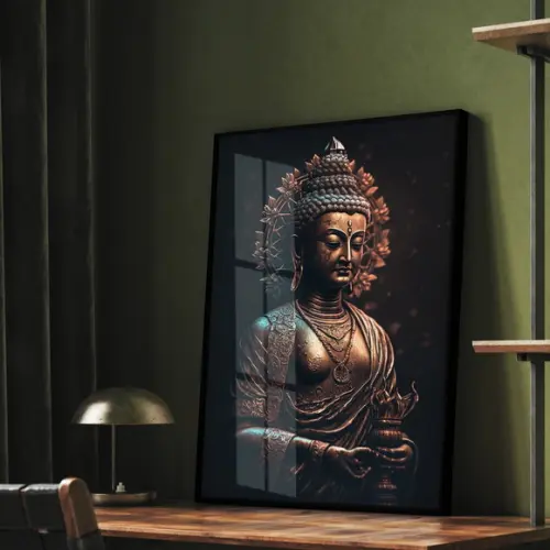 Quadro Decorativo Buda Meditação Quarto Sala Moldura e Vidro