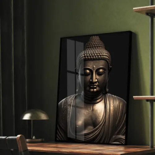 Quadro Decorativo Buda Meditação Sala Quarto Moldura e Vidro