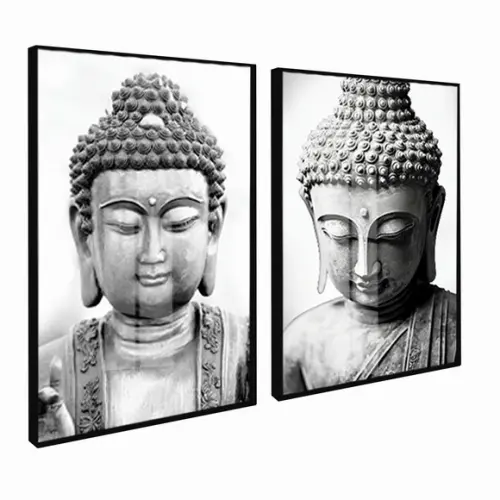 Quadro Decorativo Buda Moderno Preto e Branco Luxo com Vidro