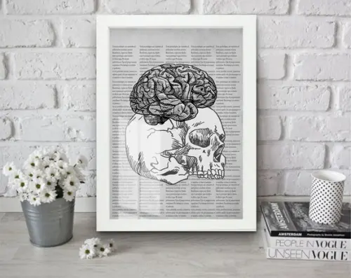 Quadro Decorativo Cérebro Anatomia Psicologia Moldura Vidro