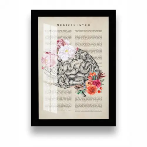 Quadro Decorativo Cérebro Medicina Psicologia Moldura Vidro