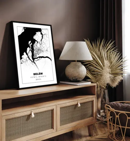 Quadro Decorativo Cidade Belém do Pará Brasil Mapa Moldura