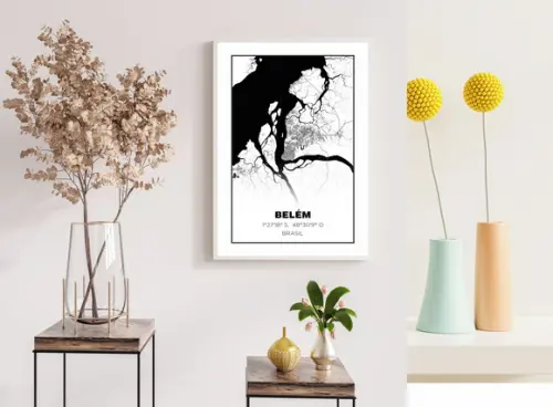 Quadro Decorativo Cidade Belém Pará Brasil Mapa com Moldura
