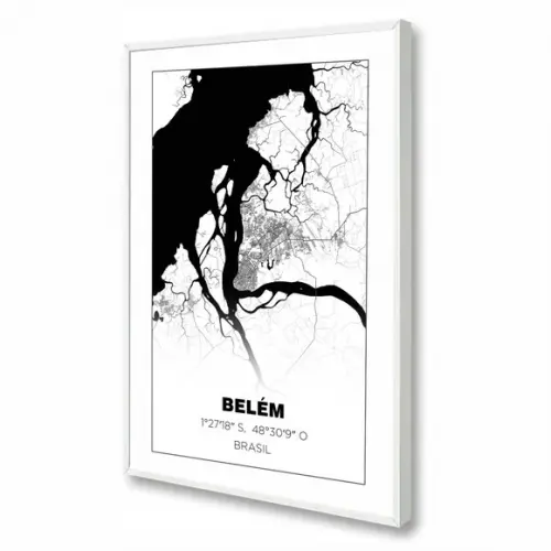 Quadro Decorativo Cidade Belém Pará Brasil Mapa com Moldura