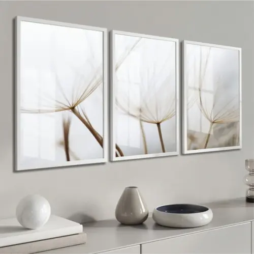 Quadro Decorativo com Moldura e Vidro Dente de Leão Flor