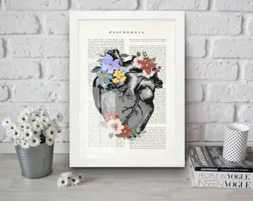 Quadro Decorativo Coração Medicina Flor Com Moldura e Vidro