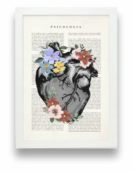 Quadro Decorativo Coração Medicina Flor Com Moldura e Vidro