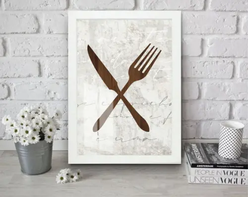 Quadro Decorativo Cozinha Retrô Talheres Com Moldura e Vidro