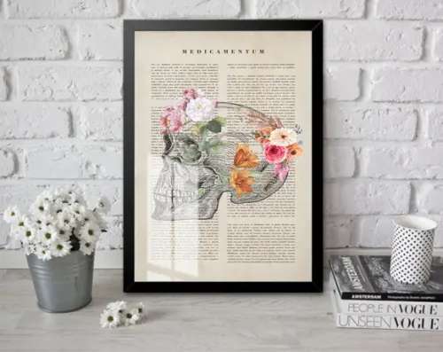 Quadro Decorativo Crânio Anatomia Medicina Com Moldura Vidro