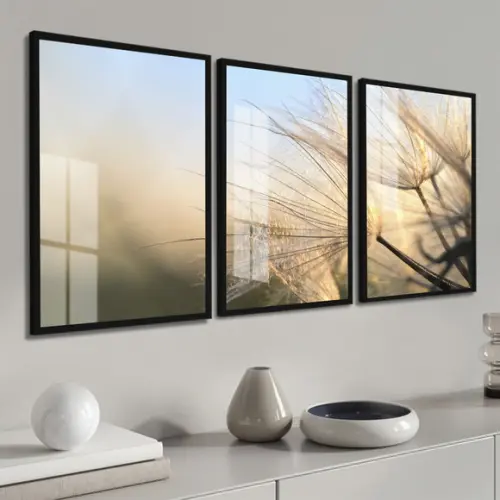 Quadro Decorativo Dente De Leão Para Sala Com Moldura Vidro