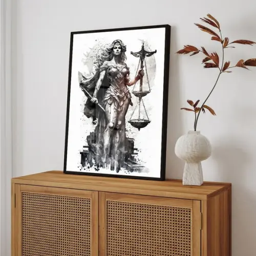 Quadro Decorativo Deusa da Justiça Direito com Moldura Vidro