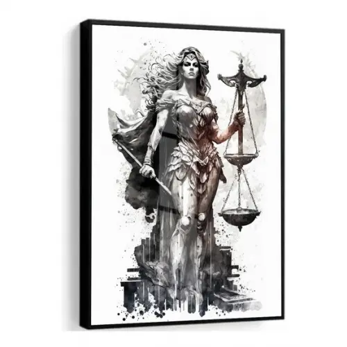 Quadro Decorativo Deusa da Justiça Direito com Moldura Vidro