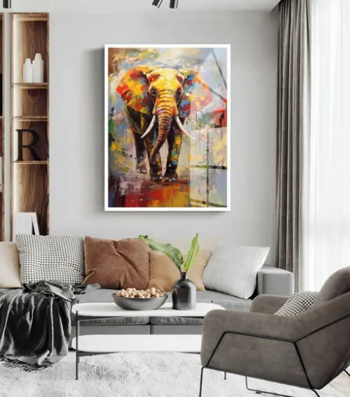 Quadro Decorativo Elefante Colorido Moderno Moldura e Vidro
