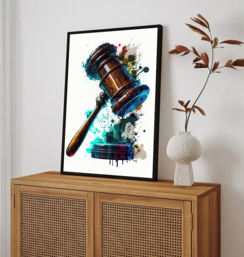 Quadro Decorativo Escritório Advogado Martelo com Moldura