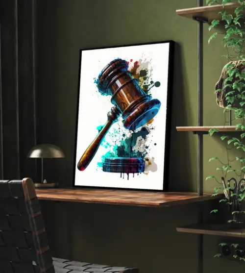 Quadro Decorativo Escritório Advogado Martelo com Moldura