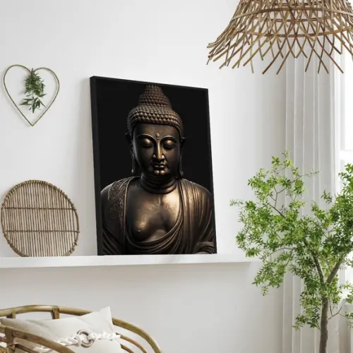 Quadro Decorativo Estátua Buda Meditação Quarto Sala Moldura