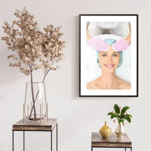 Quadro Decorativo Estética Facial Salão Com Moldura e Vidro