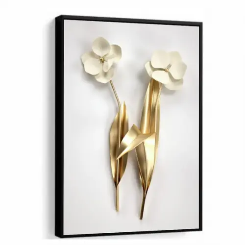 Quadro Decorativo Flor Dourada Para Quarto Sala Com Moldura