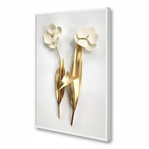 Quadro Decorativo Flor Dourada Para Quarto Sala Com Moldura