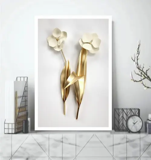 Quadro Decorativo Flor Dourada Para Quarto Sala Com Moldura