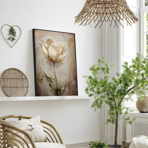 Quadro Decorativo Flores Abstrato Sala Quarto Moldura Vidro