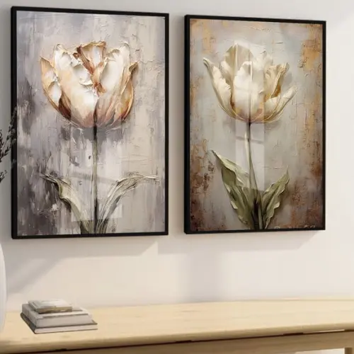 Quadro Decorativo Flores Abstrato Sala Quarto Moldura Vidro
