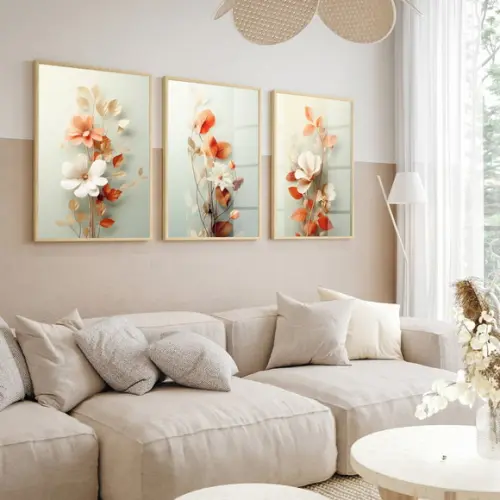 Quadro Decorativo Flores Brancas Moderna com Moldura e Vidro