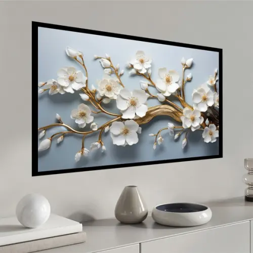 Quadro Decorativo Flores Brancas Gold Luxo Moderno Moldura