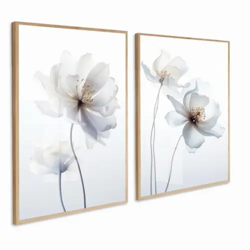 Quadro Decorativo Flores Brancas Sala Quarto Hall com Vidro